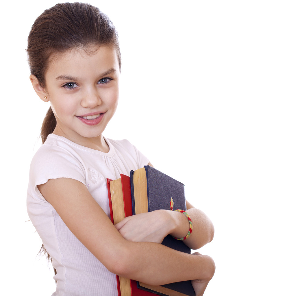 Education, Young beautiful schoolgirl holds textbooks - Φωτογραφία, εικόνα