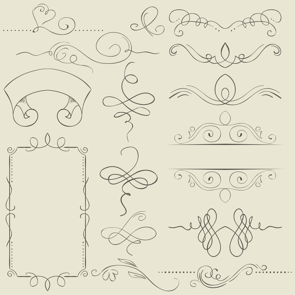 set. Frames and borders. Hand drawing - Vector, Image