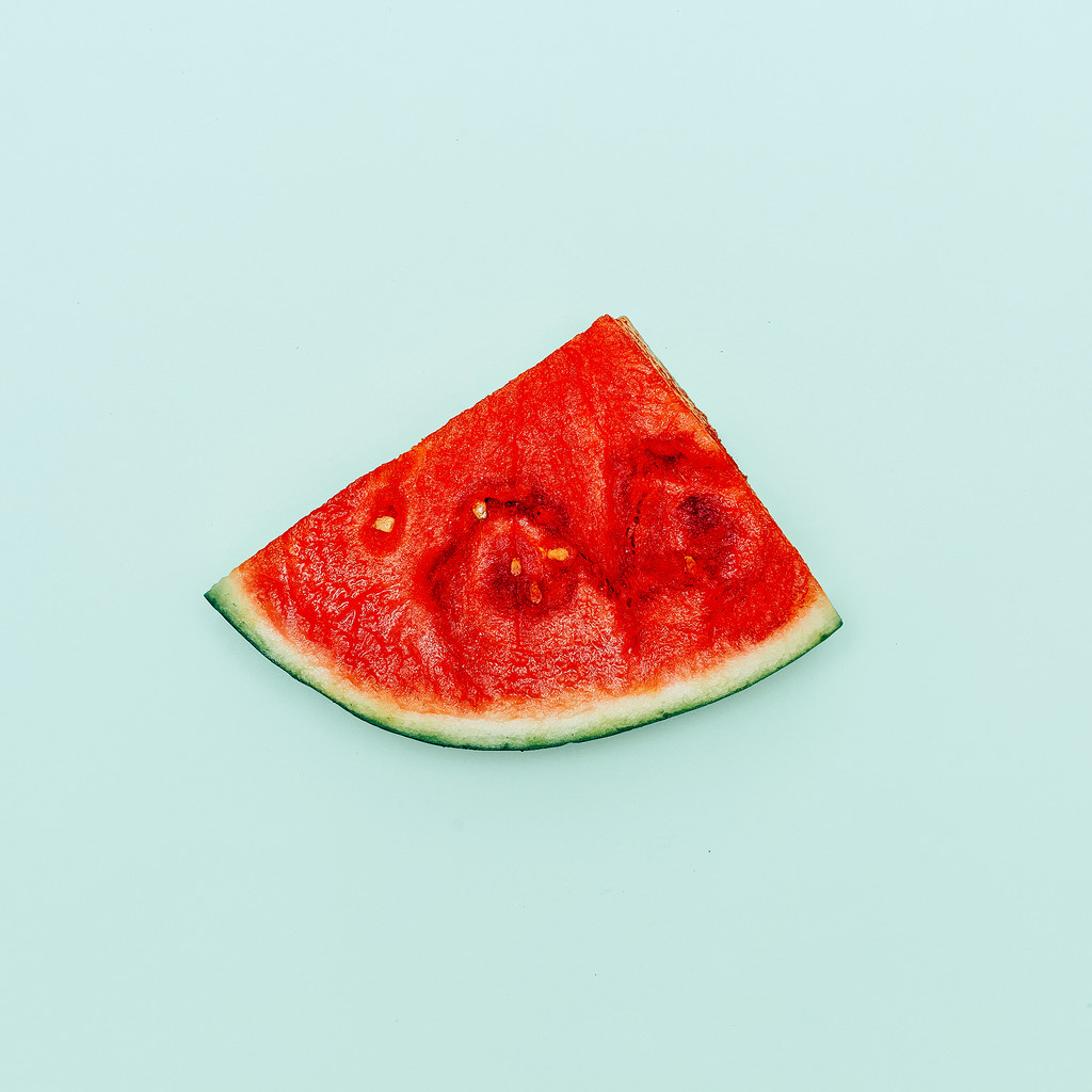 Piece of watermelon. Vanilla fruit. minimal style - Photo, Image