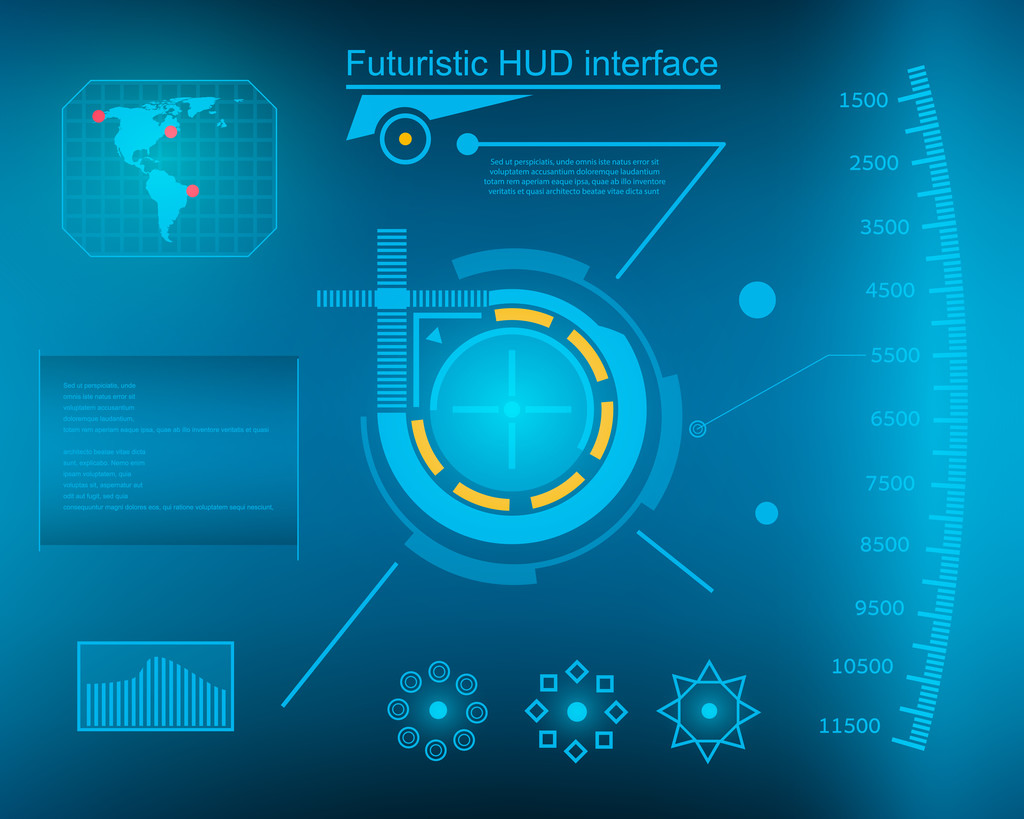 抽象未来,概念ベクトル未来青仮想グラフィックタッチユーザーインターフェイスHUD.ウェブ、サイト、黒の背景に隔離されたモバイルアプリケーション、テクノ、オンラインデザイン、ビジネス、 gui 、 uiのために. - ベクター画像