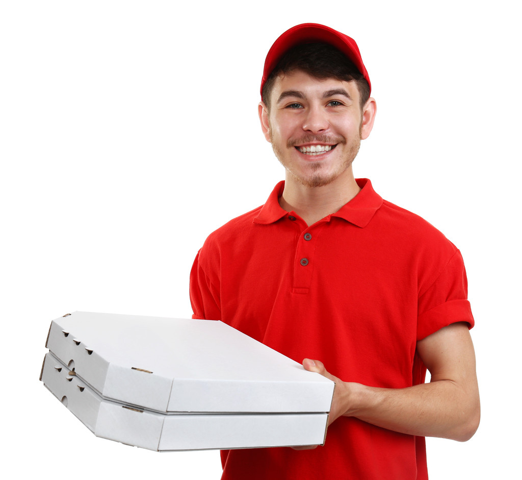 Rapaz de entrega com pizza
  - Foto, Imagem