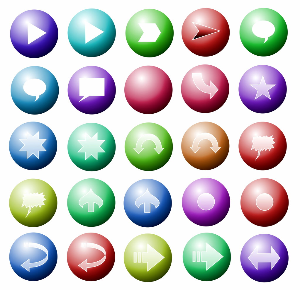 Красочные круглые веб-кнопки со стрелками, изолированными на белом
 - Фото, изображение