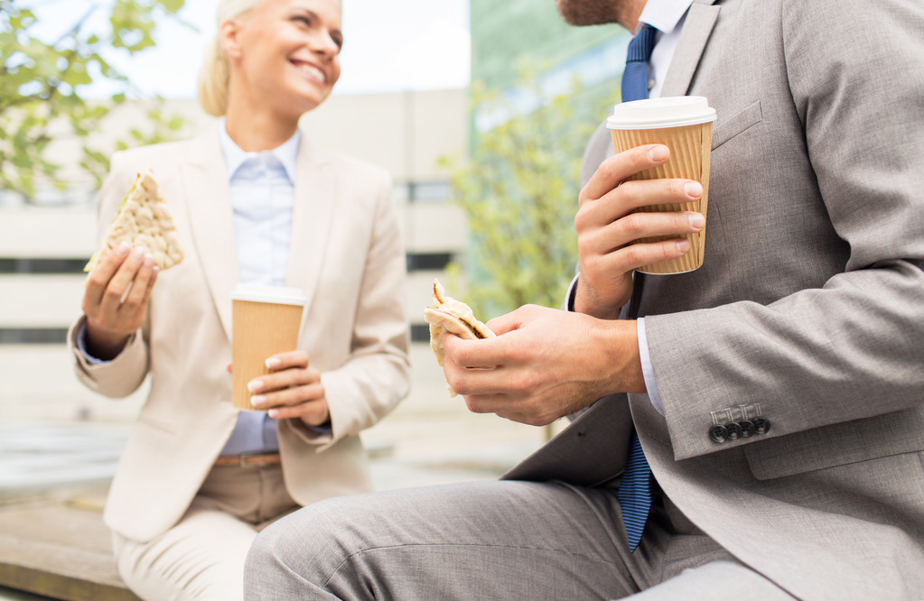 close up of business couple at coffee break - Photo, Image
