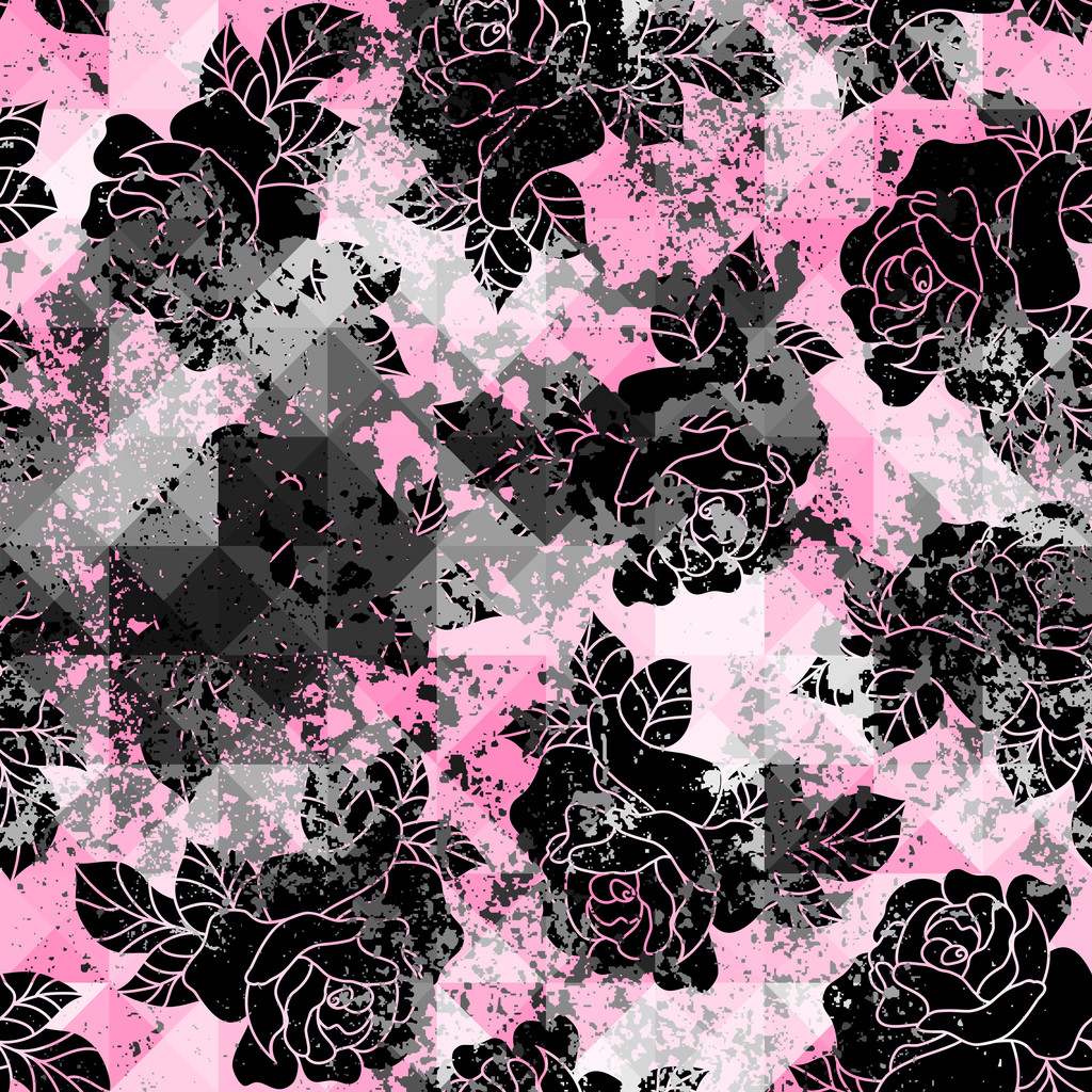  Μαύρο grunge τριαντάφυλλα σε σκουπίδια ροζ φόντο. - Διάνυσμα, εικόνα