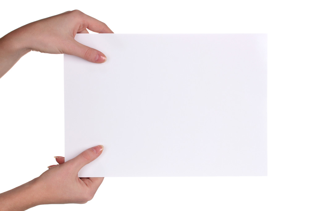 Hände und Papier isoliert auf weiß - Foto, Bild