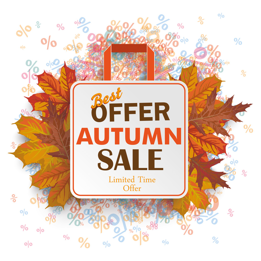 Shopping Bag Autumn Sale Percents - Vector, afbeelding