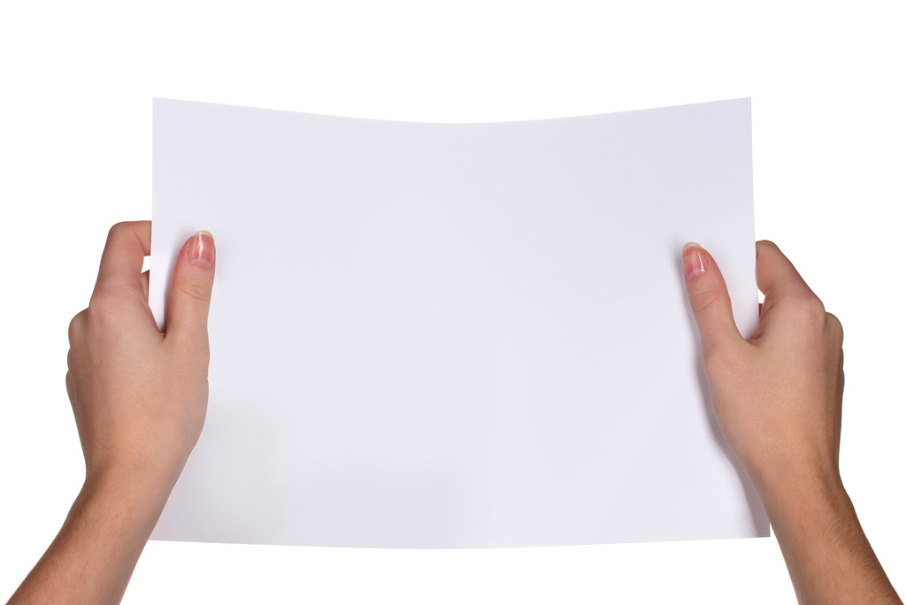 Manos y papel aislados sobre blanco
 - Foto, Imagen