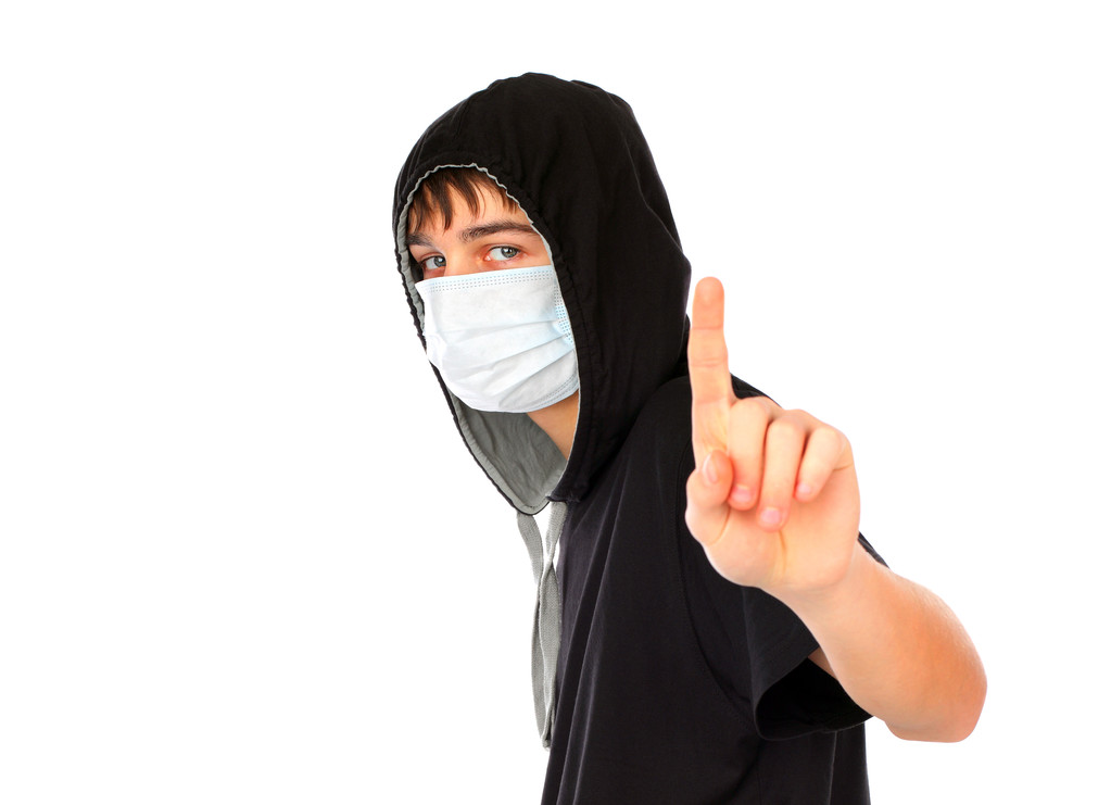 adolescente em máscara de gripe
 - Foto, Imagem