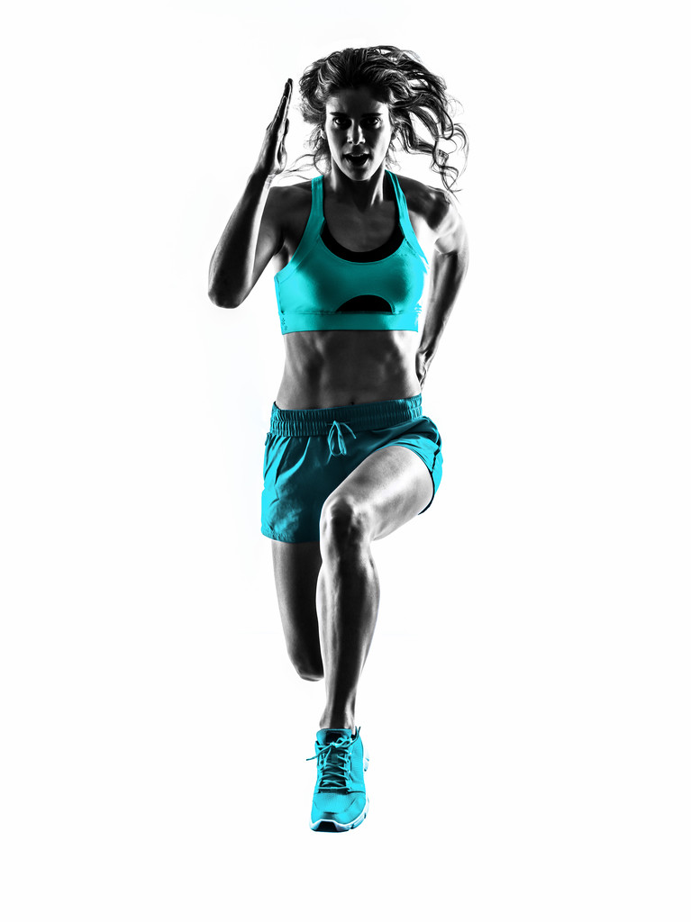 女性ランナーのシルエットをジョギング ジョガーを実行 - 写真・画像