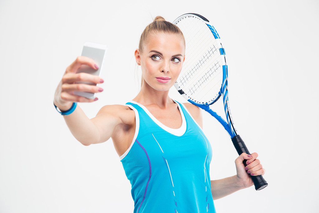 Így selfie fénykép smartphone teniszezőnő - Fotó, kép
