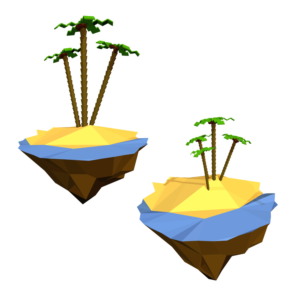 Trooppinen otsrov palmuja ja merta, valtameri eristetty
 - Vektori, kuva