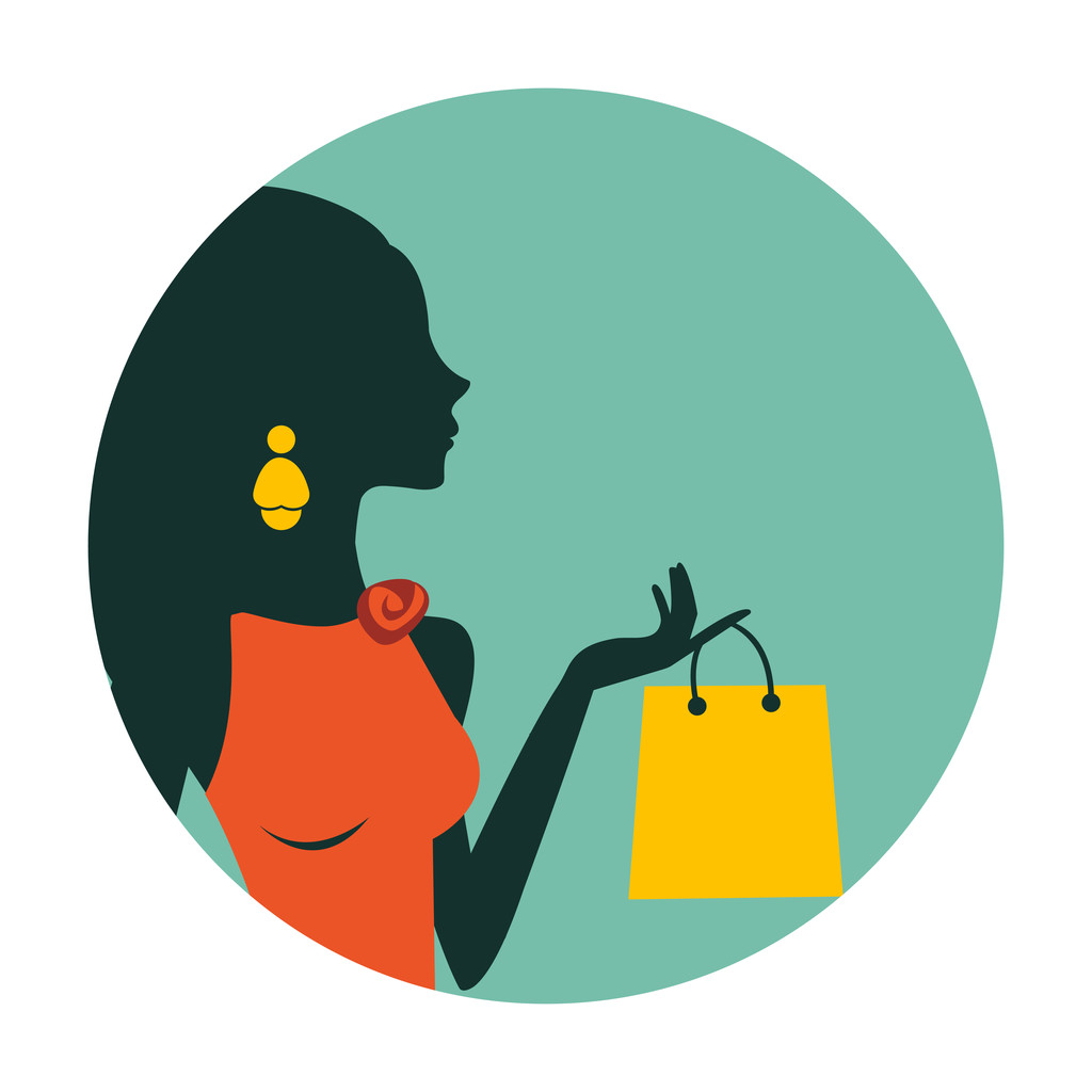 Egy gyönyörű nő vásárlás illusztrációja áll egy kört - Vektor, kép