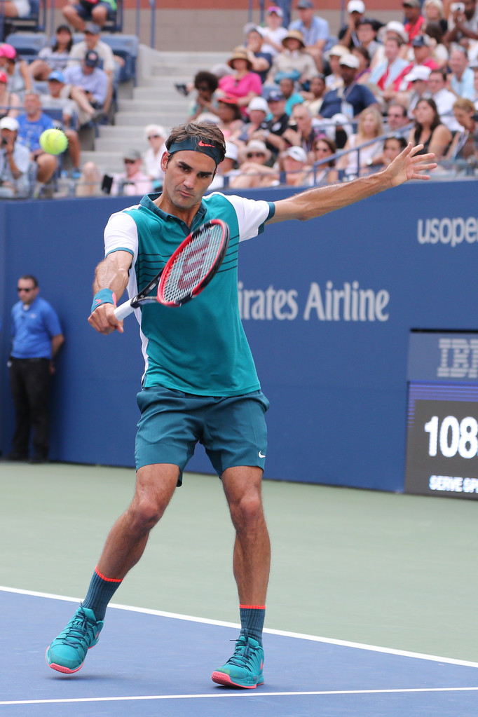 Seventeen times Grand Slam champion Roger Federer of Switzerland in action during his first round match at US Open 2015 - Φωτογραφία, εικόνα
