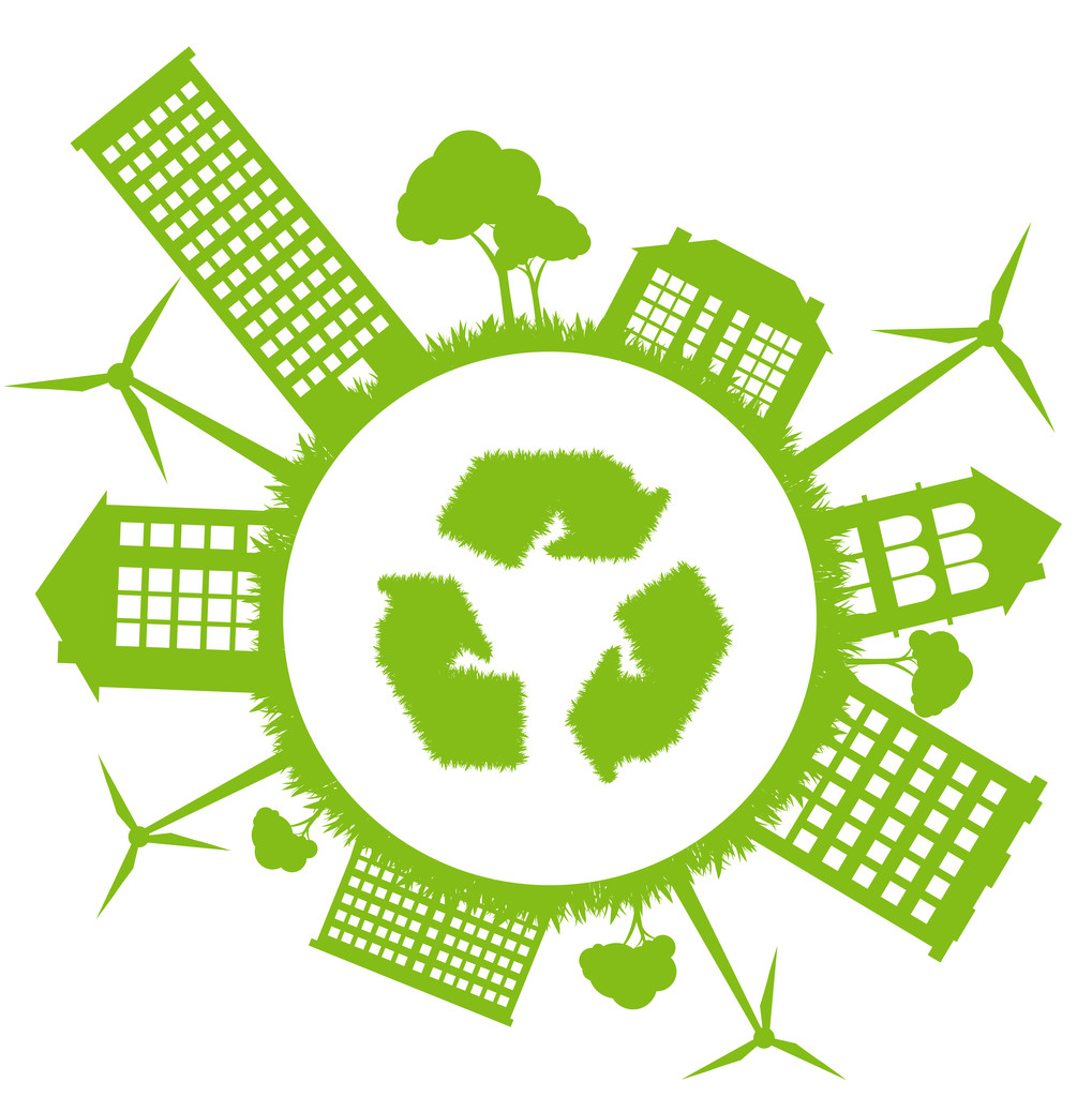 Ecologia verde conceito vetorial planeta energia com setas de reciclagem
 - Vetor, Imagem