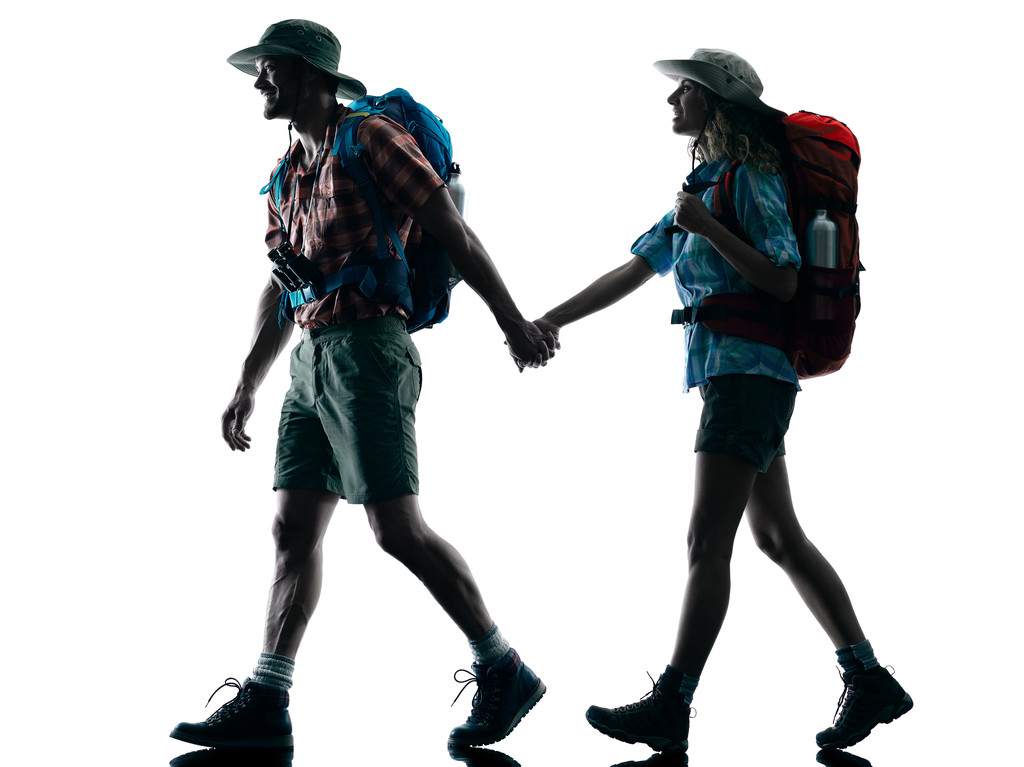 couple trekker trekking walking nature silhouette - Photo, Image