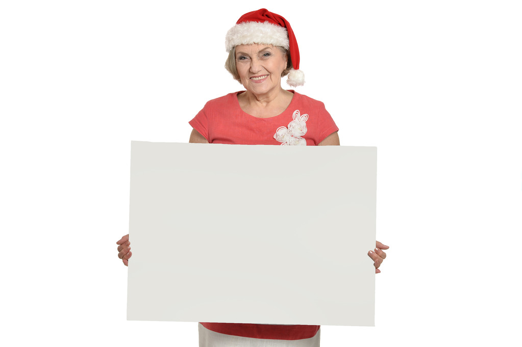 Seniorin mit weißem Blanko - Foto, Bild