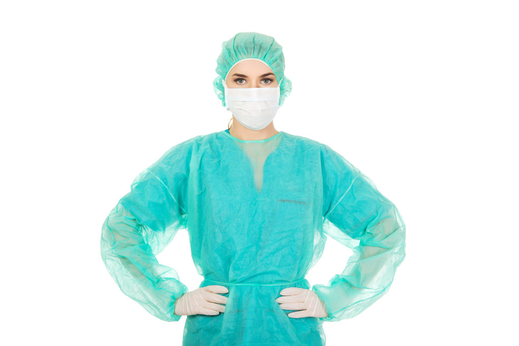 防護マスクの女性外科医医師 - 写真・画像