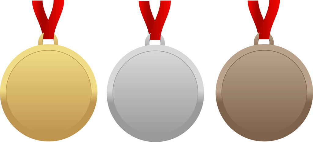 Gouden, zilveren en bronzen medailles - Vector, afbeelding