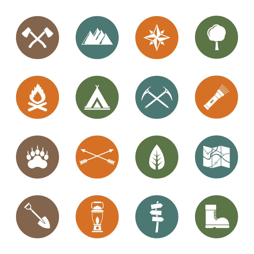 Экспедиция, набор икон для кемпинга
 - Вектор,изображение