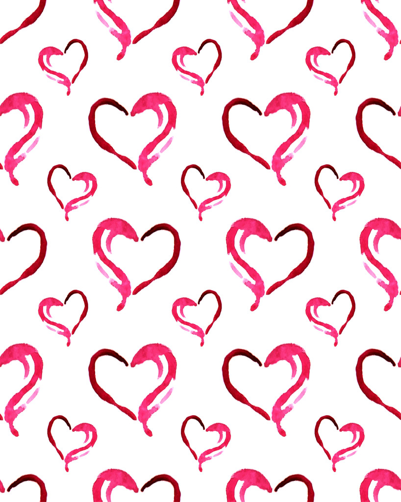 Vector seamless pattern texture from watercolor pink random silhouettes hearts similar to dolphins - Vector, Image