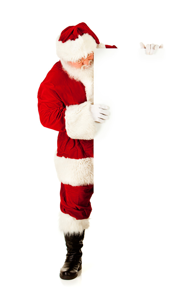 Santa: Soportes por la tarjeta blanca con la placa de galletas
 - Foto, Imagen