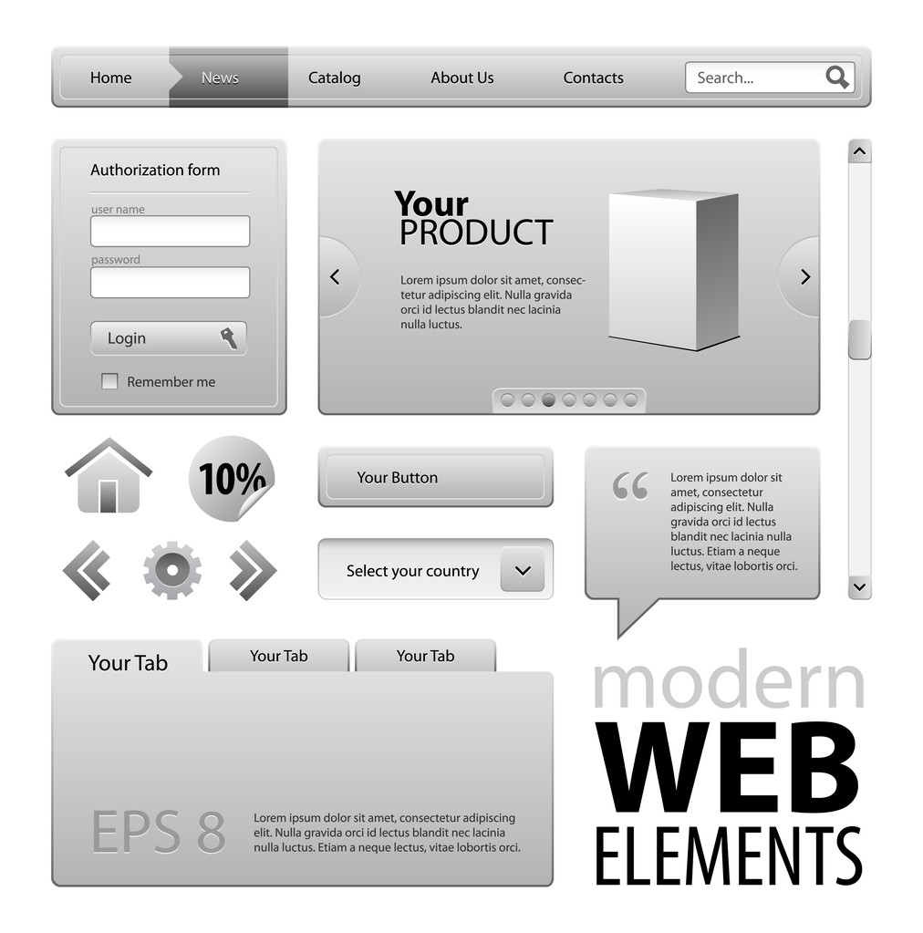szary nowoczesnej strony internetowej projektu elementów - Wektor, obraz