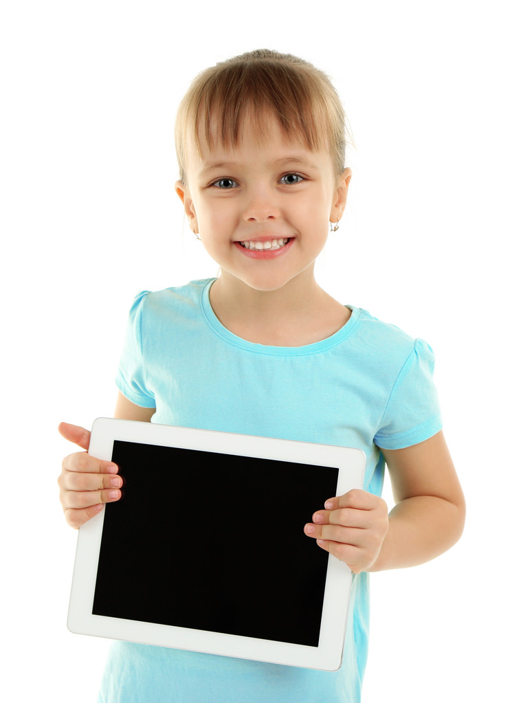 Красива маленька дівчинка з цифровим планшетом
 - Фото, зображення