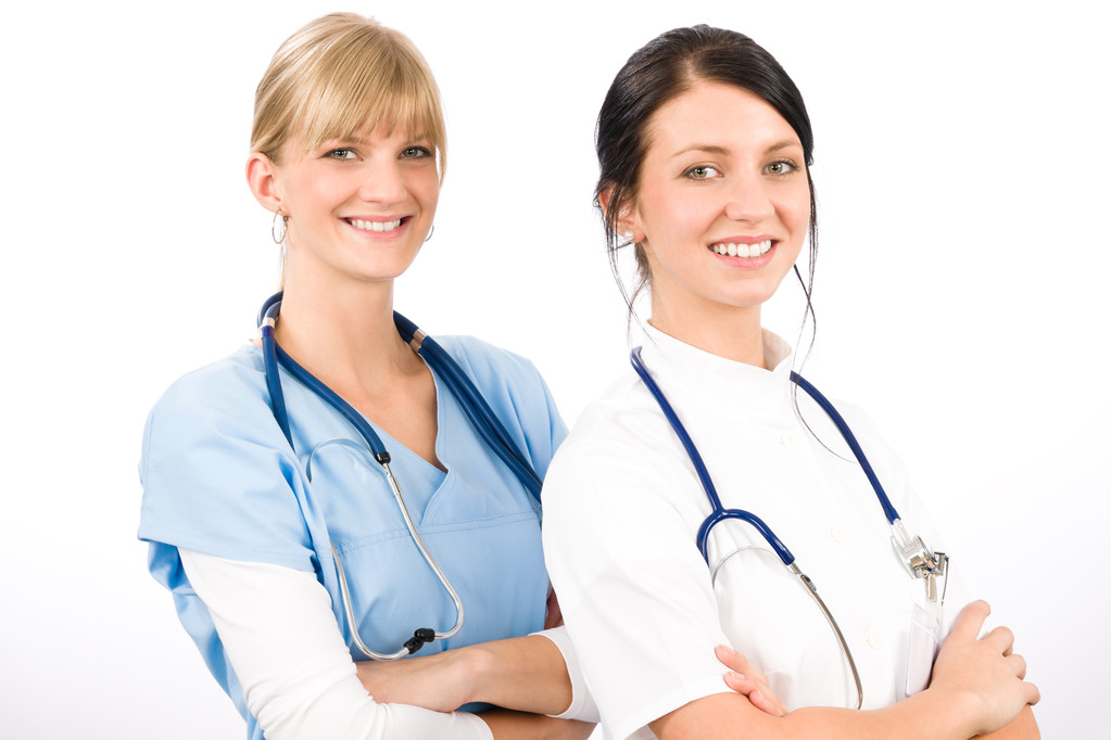 zespół medyczny młody lekarz, pielęgniarka, kobieta uśmiechając się - Zdjęcie, obraz