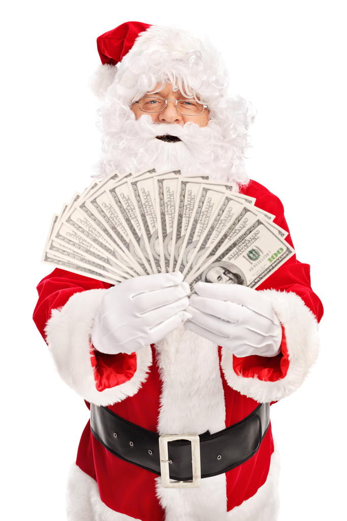 Père Noël répandre une pile d'argent
 - Photo, image