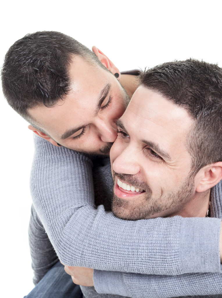 Um casal homossexual sobre um fundo branco
 - Foto, Imagem
