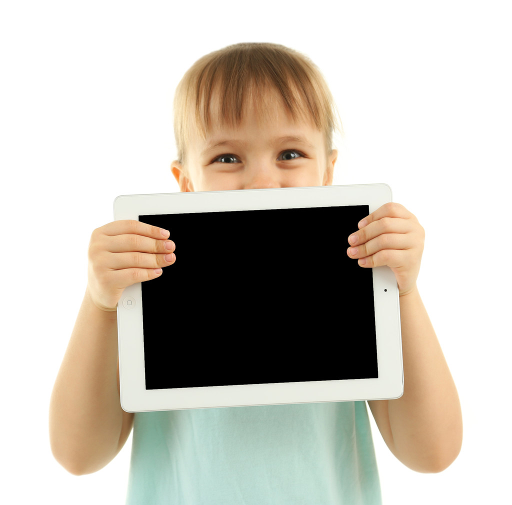 Красива маленька дівчинка з цифровим планшетом
 - Фото, зображення