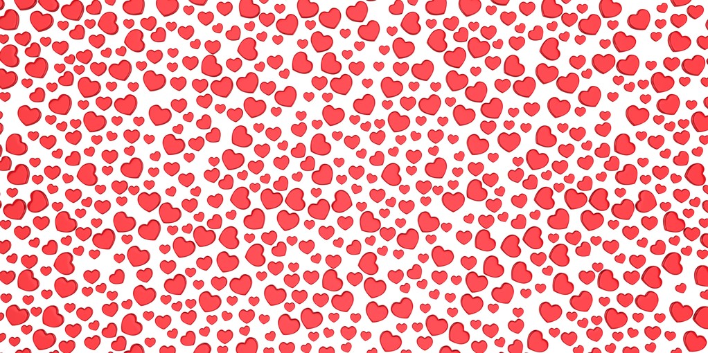 viele 3D rote Herzformen auf weißem Hintergrund - Foto, Bild