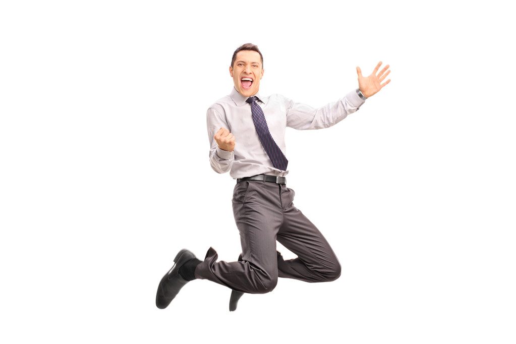 homem de negócios saltando e gesticulando sucesso
 - Foto, Imagem