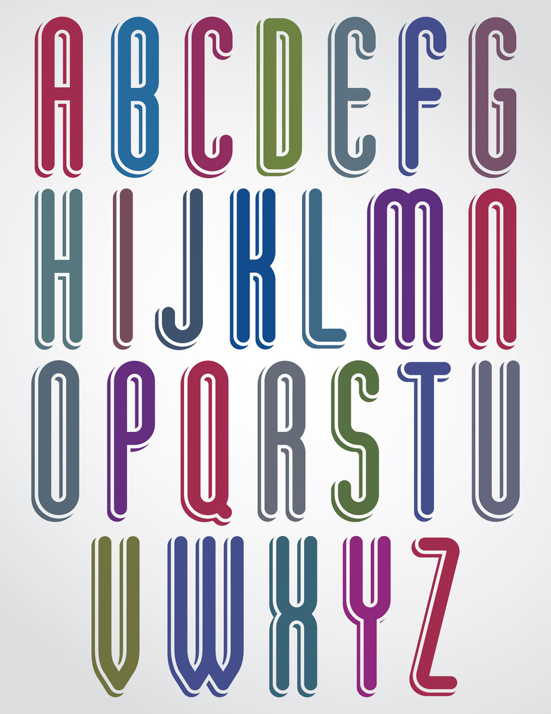 Круглые мультяшные красочные прописные буквы
 - Вектор,изображение