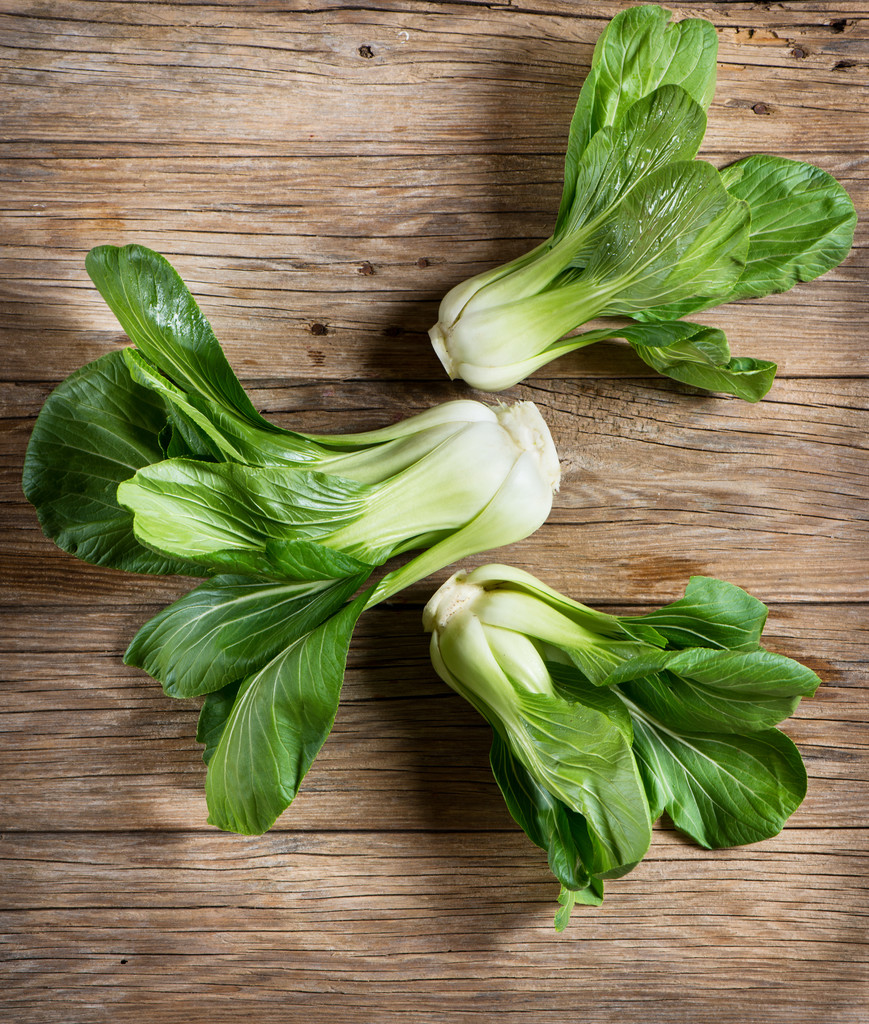 Stalks of fresh green bok choy, view from above - Photo, Image