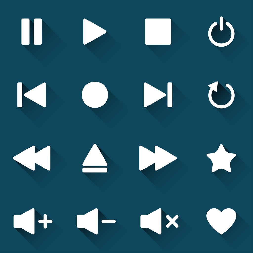 Simple media player icons on dark blue background, vector illustration for your application, web, template - Vector, Image