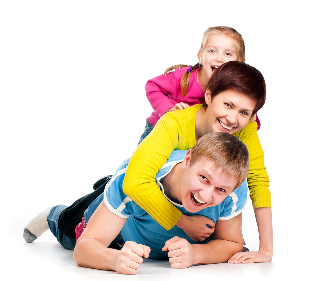 junge Familie steht auf weißem Boden - Foto, Bild