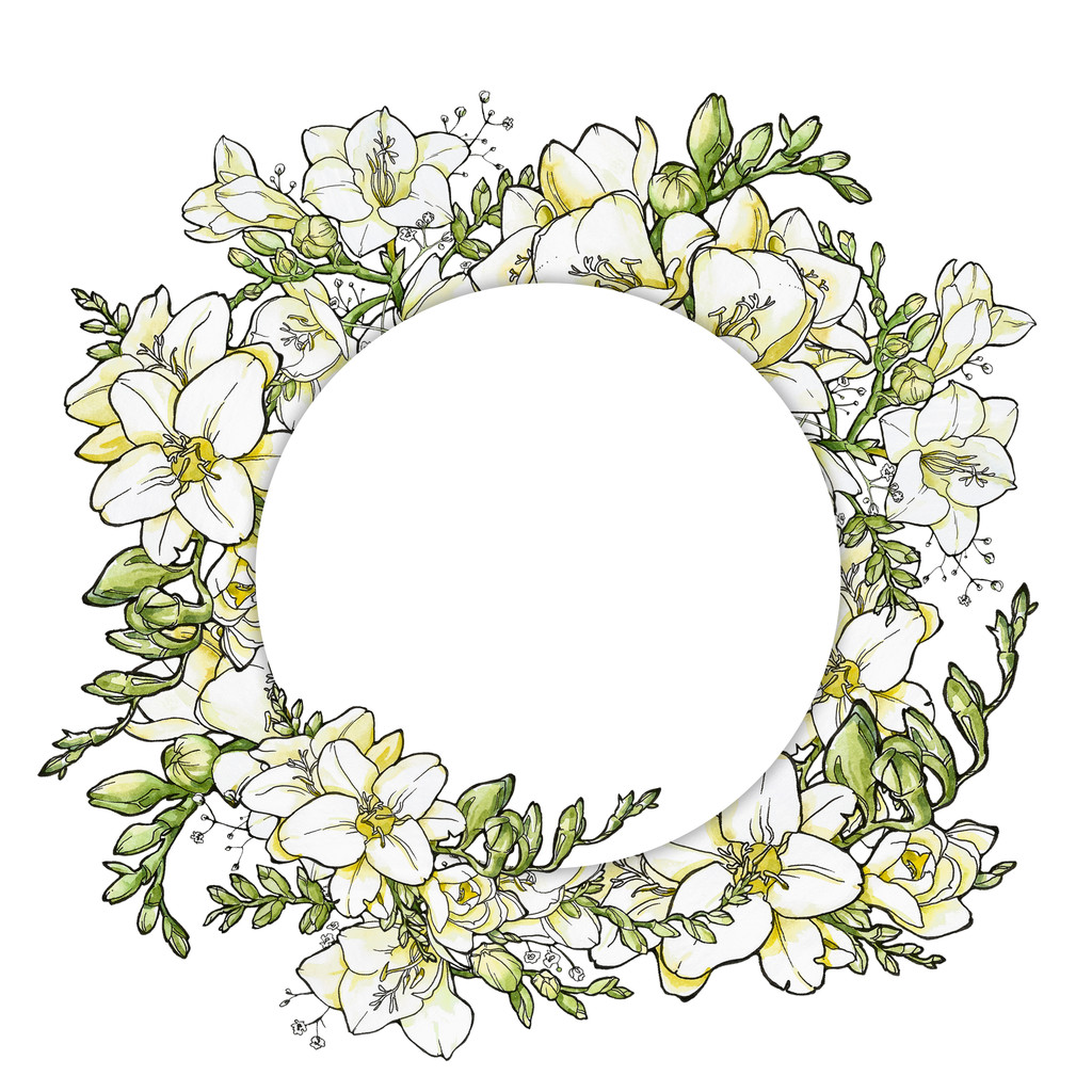watercolor illustration; wreath with freesia - Photo, Image