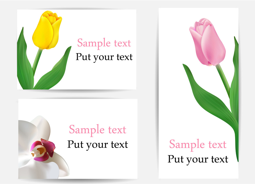 Vector set of greeting cards with flowers - Vector, Image