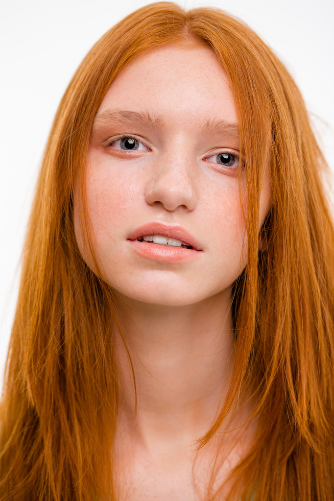 Closeup portrait of sensual beautiful natural redhead woman  - Fotó, kép