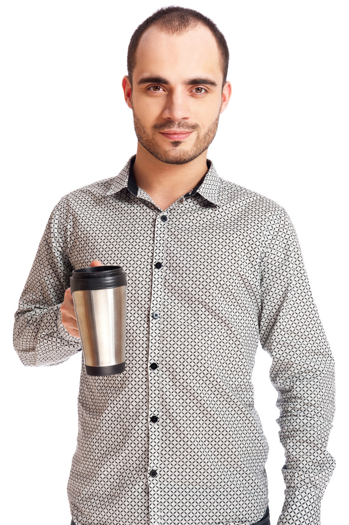 Юнак кавказьких за чашкою кави, ізольовані на білому - Фото, зображення