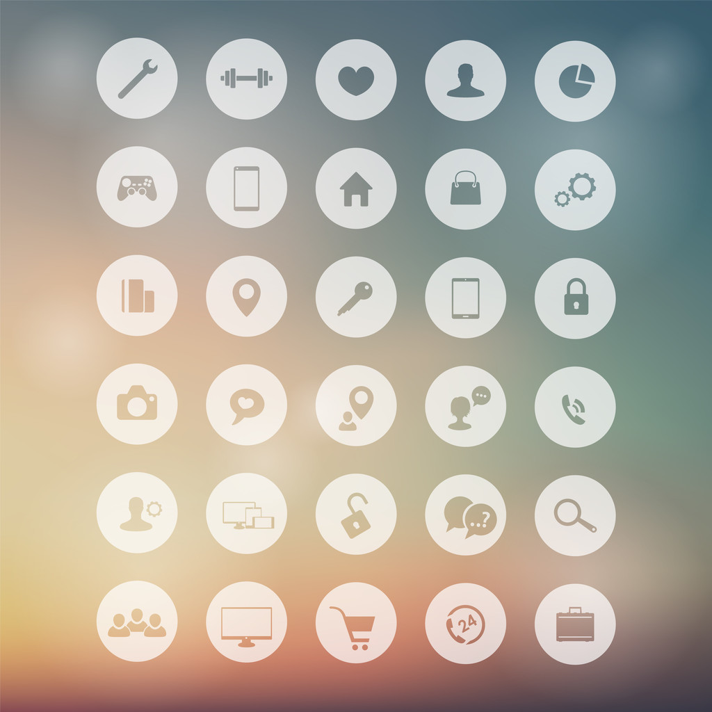 30 icônes plates pour le web, développement d'applications sur fond flou
 - Vecteur, image