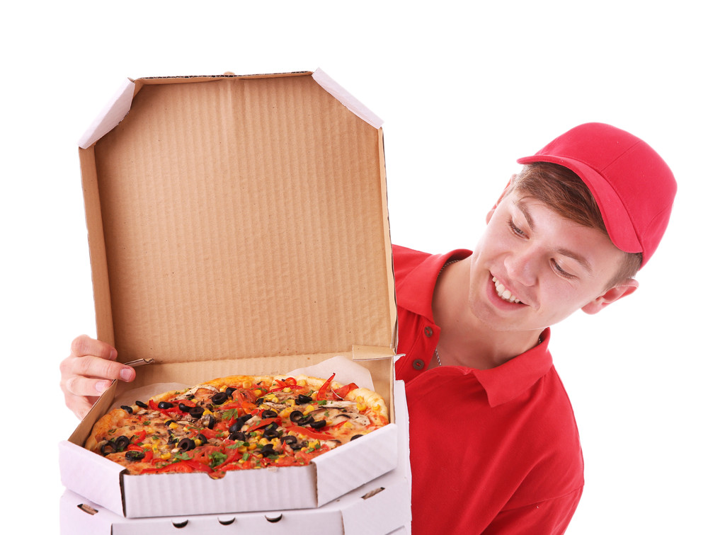 Repartidor con cajas de pizza
 - Foto, Imagen