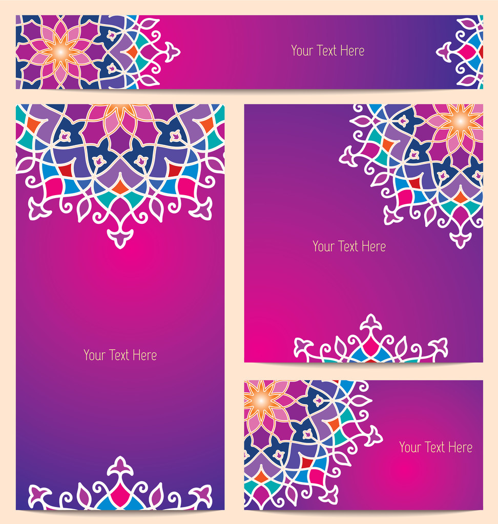 Beautiful vector colorful circle arabic pattern ornament for greeting business card - banner template - Vector, Image