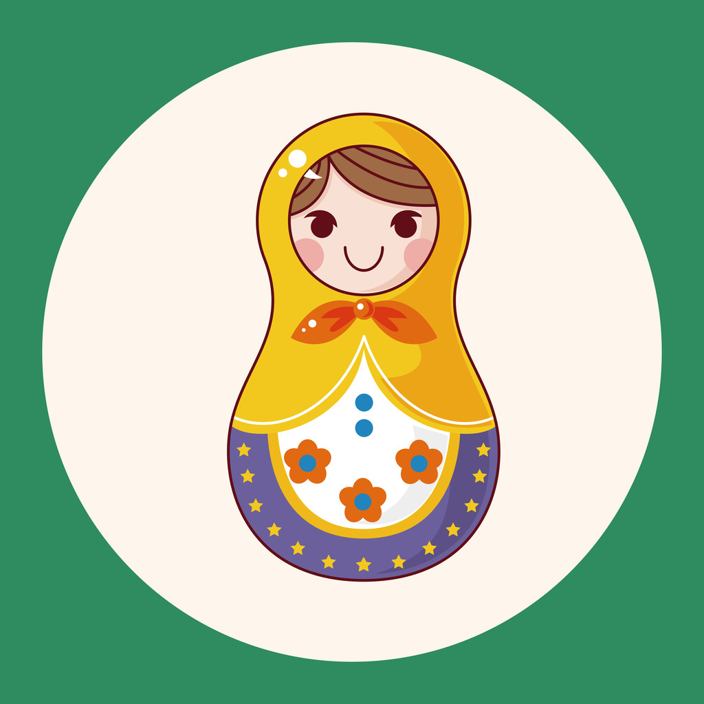 Matryoshka, Russian traditional wooden doll, vector pattern, el icon element
 - Вектор,изображение