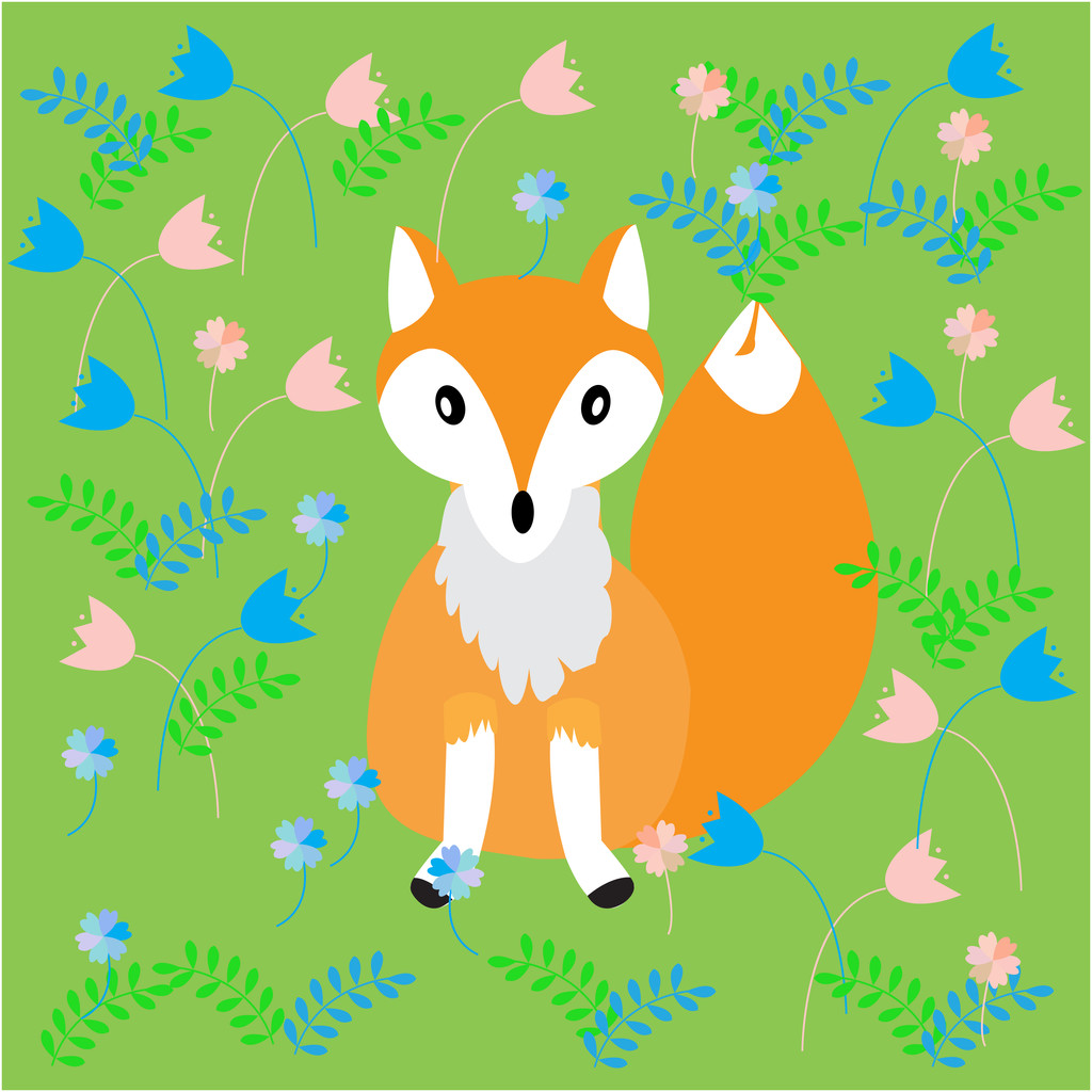Fox sobre un fondo floral de primavera
 - Vector, imagen