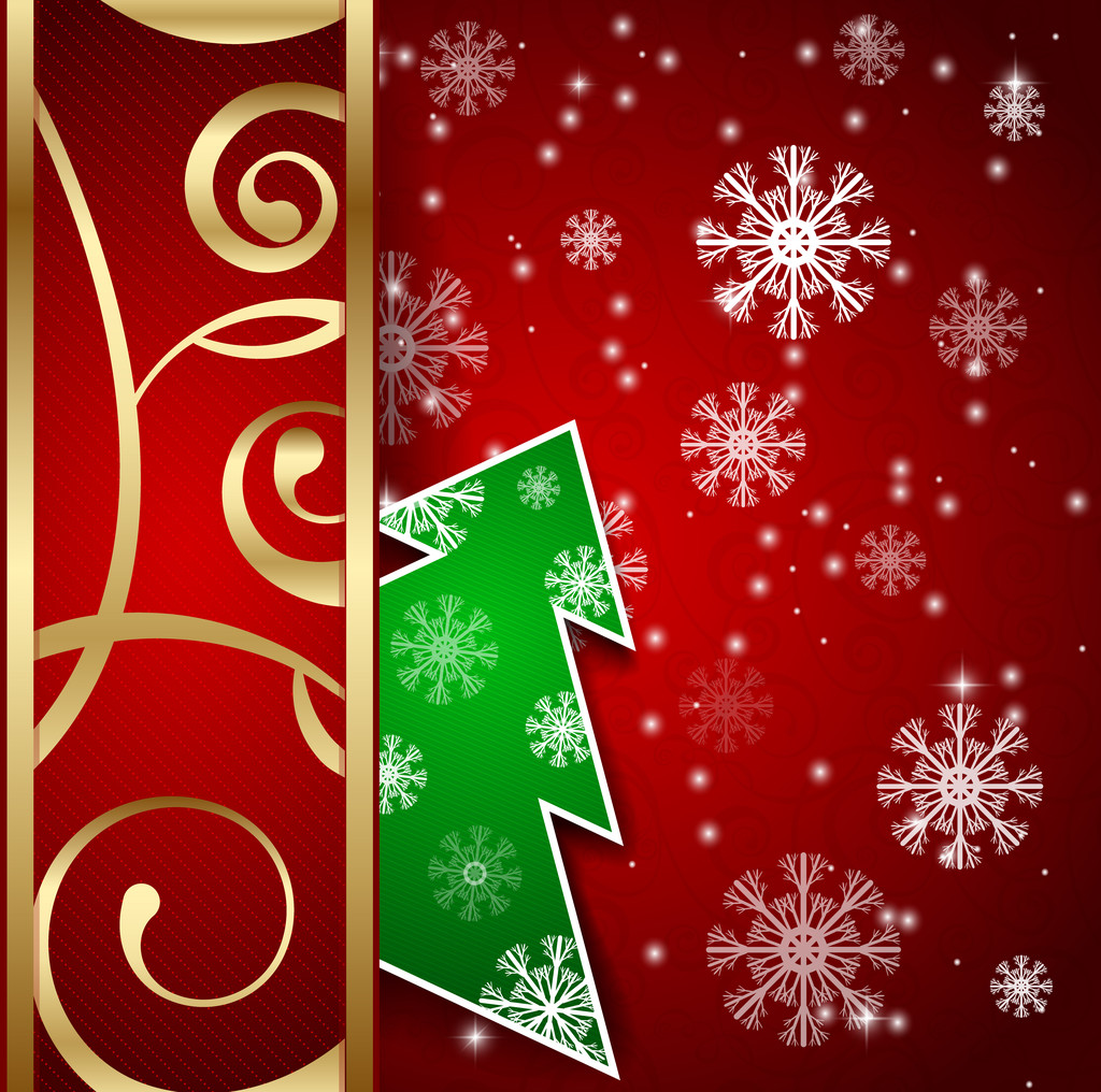 Christmas tree horizontal postcard - Vector, Image