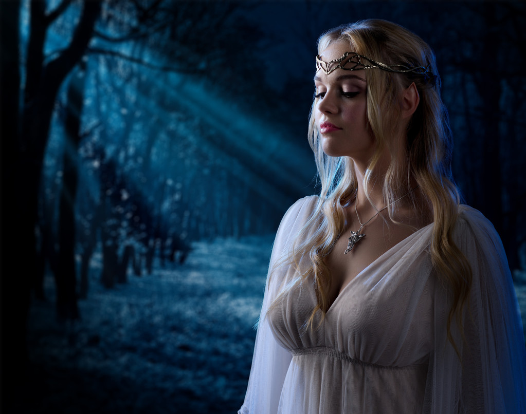 Elven girl in night forest - Photo, Image