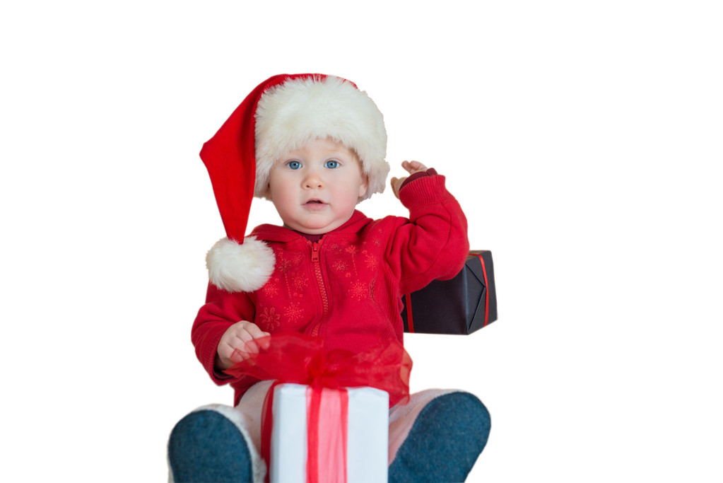 baby santa with giftbox - Photo, Image