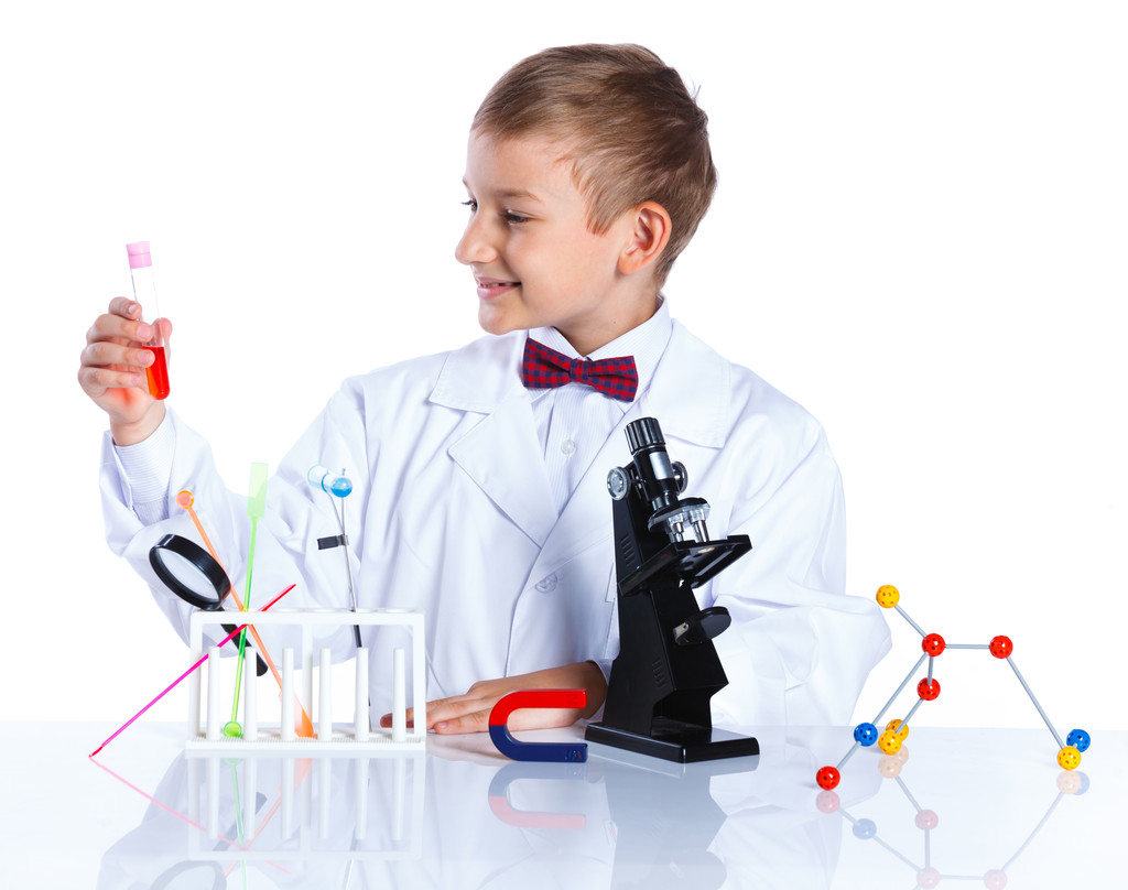 Młody chemik entuzjastycznie - Zdjęcie, obraz